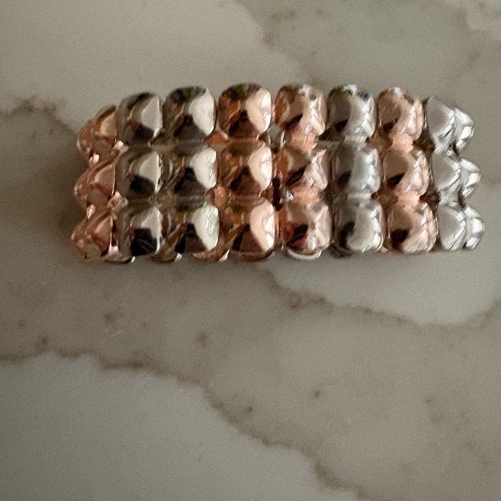 Elegant Silver and Rose Gold Tone Stretch Bracelet